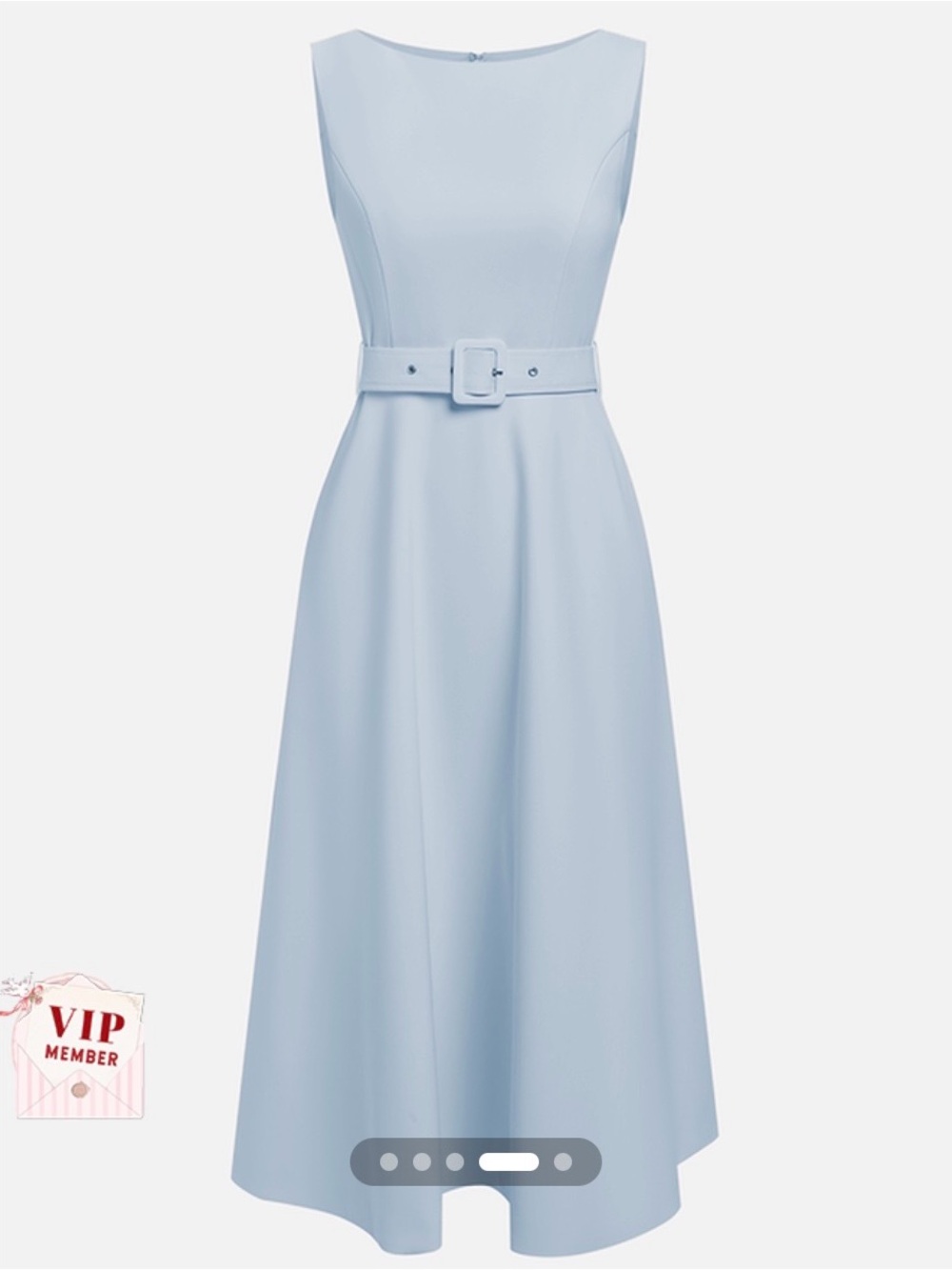 Sleeveless Belted Midi Dress Light Blue
